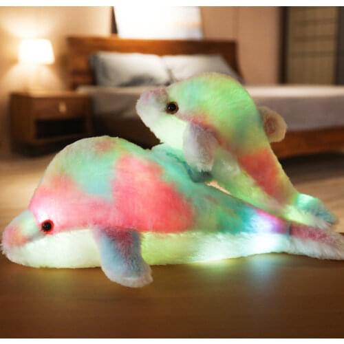 Kawaii Glow Dolphin Plush Dolls Cartoon Animal Plush Toys Cute Colorful Pillow Baby Sleep Comfort Toys Room Decor Gift for Girls
