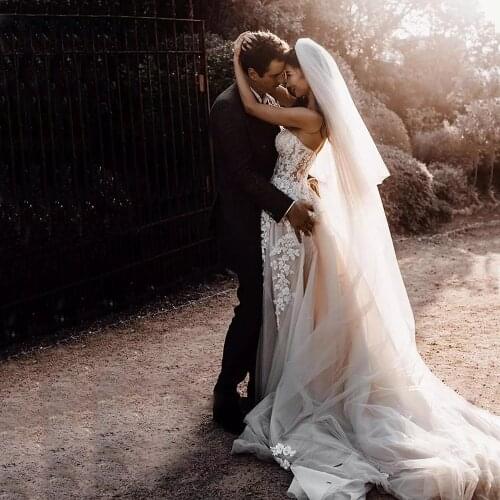 2021 New Boho Sweetheart Neck Wedding Dresses Full Lace 3D Floral Appliques A Line Bridal Gown for Brides Robe de Mariee