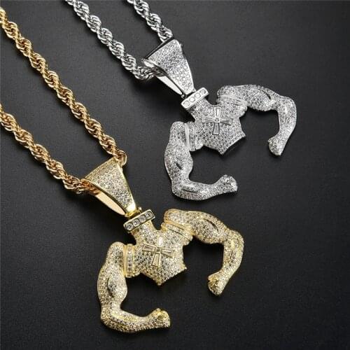 New Arrival Bodybuilding Pendant Necklace With Chain AAA Zircon Iced Out Mens Necklace Hip Hop Jewelry