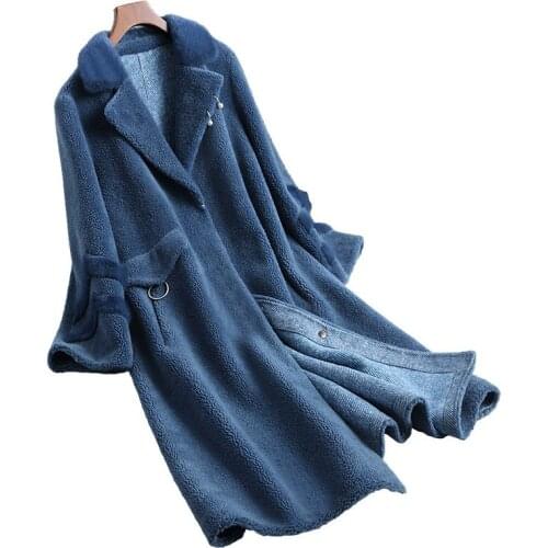 Real Wool Blend Fur Coat Jacket Autumn Winter Women Fur Outerwear Coats Overcoat VF5070