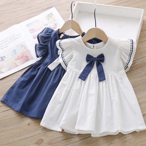 Causal Unicorn Girl Dress Bow Round Neck Flying Sleeves Vestido Robe 3-8 years old WT03