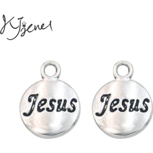 KJjewel Jesus Charm Antique Silver Plated Charms Pendant fit Making Bracelet Jewelry DIY Jewelry Findings 15mm