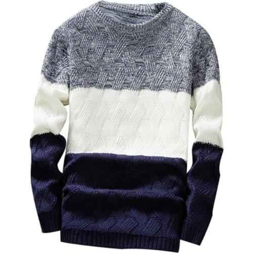 Men Pullovers Autumn O Neck Long Sleeve Color Block Patchwork Slim Knitted Pullover Sweater