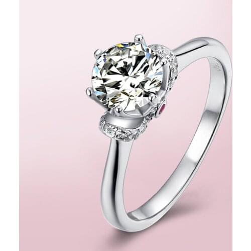 Romantic 925 Silver Moissanite Ring 6 claws ruby Crown design round excellent cut Engagement Anniversary Gift