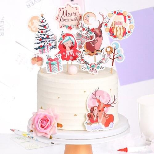 Santa Claus Cake Topper Elk Bear Tree Snowman Kids Birthday Merry Christmas Decoration Cupcake Decor Party Baking Supplies Xmas