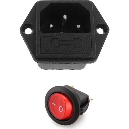 2IEC 320 C14 Male Type Plug Screw Panel Connector With Fuse Holder & Toggle Switch Bipolar ON OFF Red 3 Pin 20mm