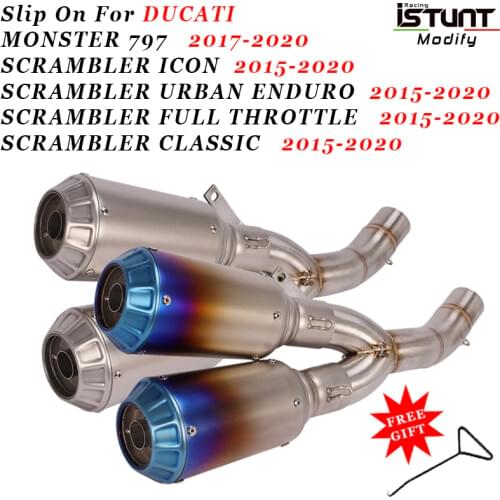Slip On For DUCATI Scrambler 800 MONSTER 797 Motorcycle Exhaust Escape Moto Modified Double exit Middle Link Pipe Double Muffler
