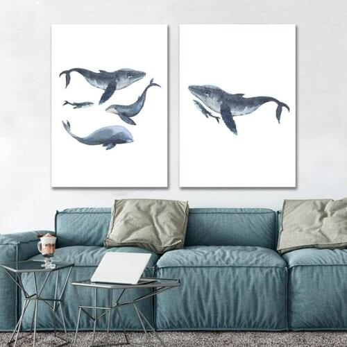 Modern Minimalist Canvas Painting Animal Poster Watercolor Whale Poster Print Wall Art Pictures for Living Room Home Decoration