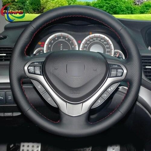 DIY Hand-stitched Anti-Slip Black Leather Car Steering Wheel Cover For Honda Spirior OId Accord Car Interior Decoration