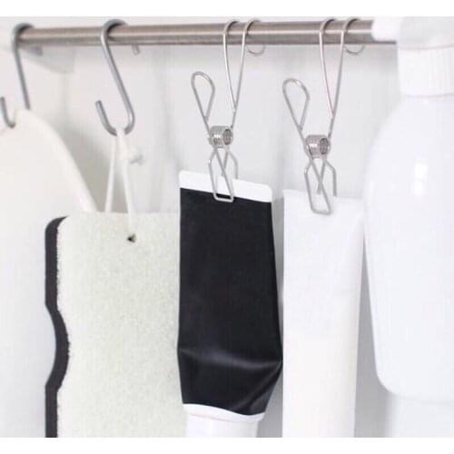 10 Pcs Stainless Steel Laundry Hanging Clip Hook Clothes Peg Boot Hanger Towel Holder Paper Files Binder Clip Snack Seal Storag