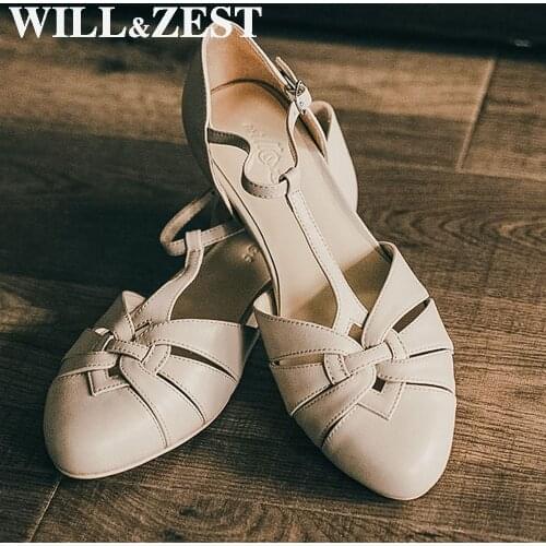 Will&Zest Sandals Women 2020 Summer Flat Mary Jane Girls Handmade Big classic Heels Shoes For Pole Dance Lambskin Loli Cosplay