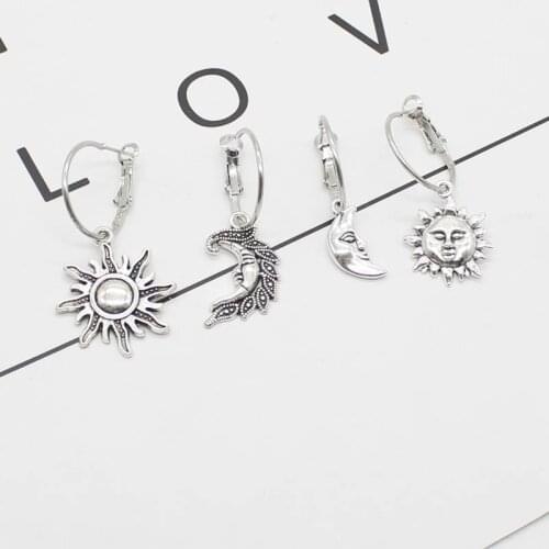 New Sun Moon Earrings Asymmetrical Earrings Face Pendant Earrings Circle Shape Earrings Ladies Party Jewelry Gift