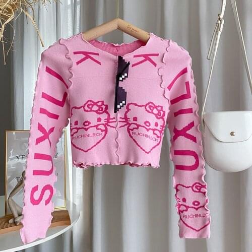 Women Knit O Neck Long Sleeve Sweater Autumn New Vintage Embroidery Cartoon Sueter Mujer 2021 Ruffles Patchwork Japanese Sweater