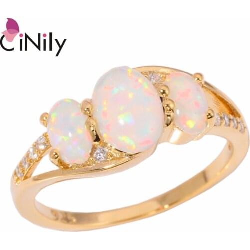 CiNily White Fire Opal Filled Finger Rings Yellow Gold Color Women Ring With Oval Stone Bohemia BOHO Summer Jewelry Gift Woman