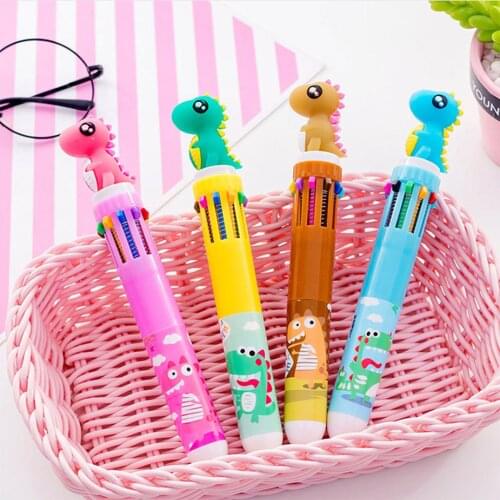 1pc Cute Dinosaur 10 Colors Ballpoint Pen Kawaii Rollerball Pen Cute Signature Pens Office School Stationery Writing Supplies