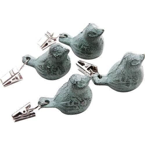 4 Windproof Clamps Cast Iron Tablecloth Weights Retro Decorative Green Bird Table Cover Clips Party Picnic Dining Table Ornament