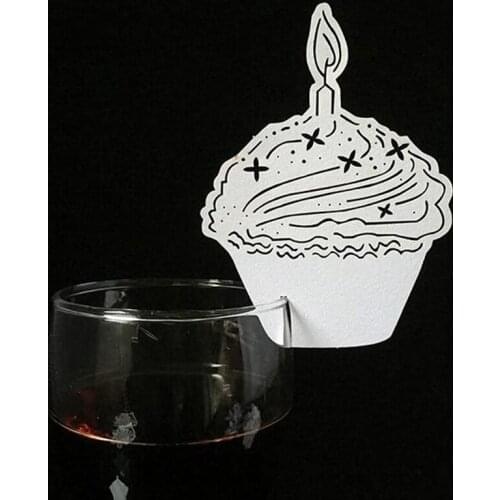 50pcs Laser Cut Cup Cake Shaped Wine Glass Table Place Name Card Escort Cup Gift Card Wedding Birthday Party Favor Decoration