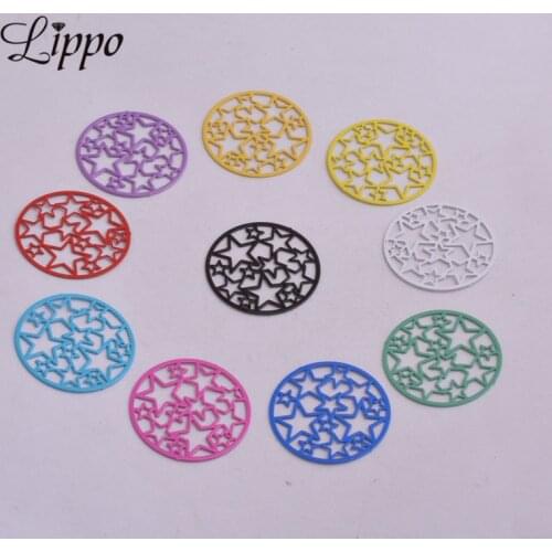 50pcs/lot AB1425 20mm Spring Color Round Connector Filigree Stars Charms Pendant Connector Fermoirs Pour Fabrication Bijoux