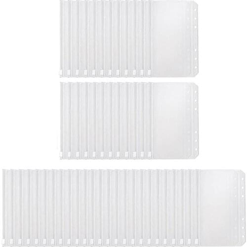50 Pack Binder Pockets A6 Size 6 Holes Zipper Binder Pouch Folders,Zipper Binder Envelopes for Documents Notebooks Cards