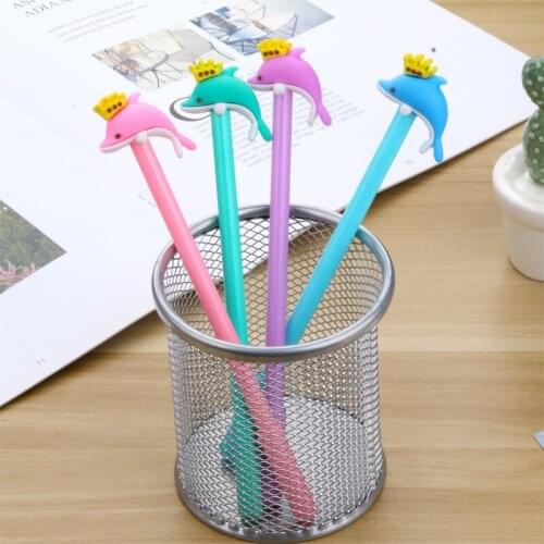 60pcs/set Japanese Korean Cartoon Lovely Crown Dolphin Neutral Pen Black Ink Neutral Pen Stationery Wholesale Dolphin Crown Pen
