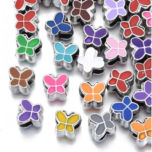 100pcs 10mm Enamel Acrylic European Beads Mixed Color Butterfly Large Hole Beads for Diy Jewelry Making Bracelet Accessories