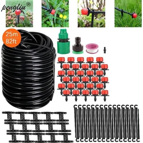 25m Garden DIY Automatic Micro Drip Irrigation System Spray Watering Timer Controller 4/7mm Hose Kits with Adjustable Drippers