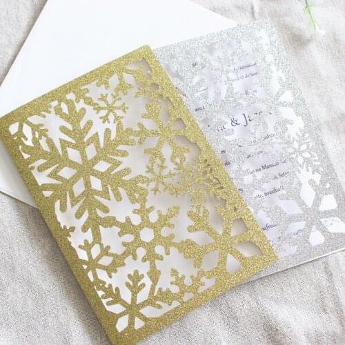 Glittery silver snowflake gift card Christmas greeting card bling bling laser cut invitations personalized printing