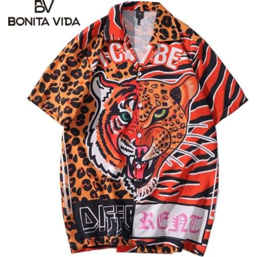 Bonita Vida Hawaiian Casual Leopard Tiger Print Beach Shirts Men Summer Streetwear Hip Hop Couple Fashion Shirts Camisa