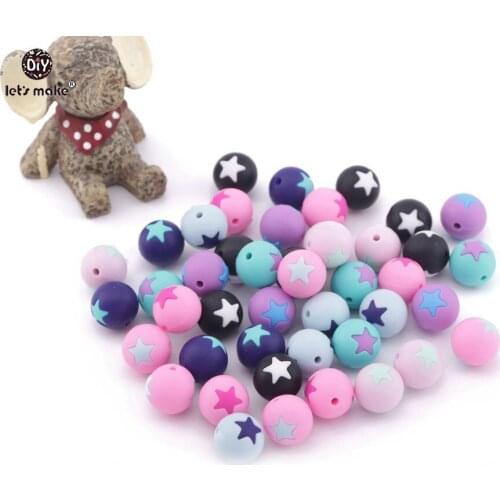Lets Make 10pc Silicone Star Beads BPA Free Baby Shower Toys Montessori Toys Food Grade Silicone Teething Toys Chew Beads