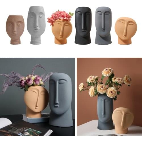 Human Ceramic Flower Pot Office Head Face Vase Mini Bonsai Decoration