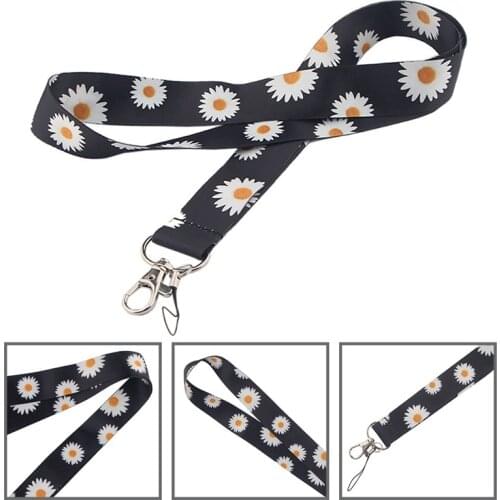 For Keys Phone ID Card Badge Nice Daisy Flower Printed Lanyards Holders Neck Strap Rope Keychains Lanyard Rope Key Hanging