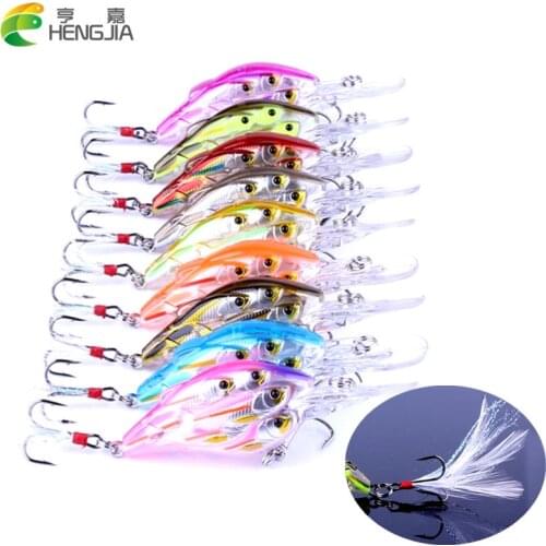 HENGJIA 9pcs Crankbait group fish Swim Bait 8 fishes Plastic Bionic Wobbler Fishing Tackle Shads 7.5CM-9G- # 6 feather hook