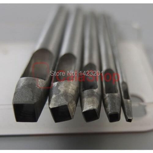 One Package 5 pcs Hollow Square Hole Steel Punch Cutter Tool Leather Belt for Watch Band bag package F360 Free Shipping