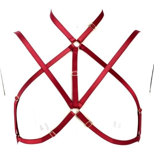 Red Bra Sexy Chest Belt Harness Women Lingerie Cupless Top Punk Pastel Goth Top Cage Adjustable Suspender Occasions Festival