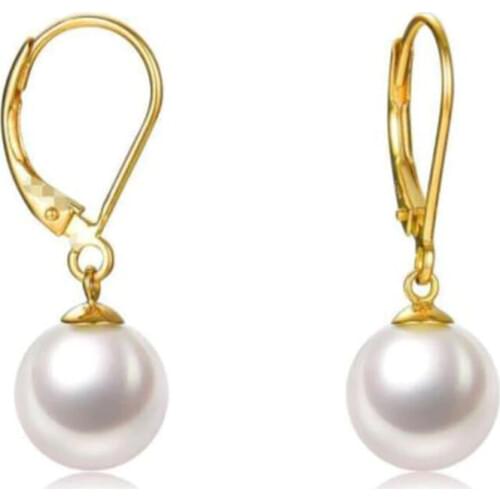 9-10 mm round natural south sea white pearl earrings 14 K gold