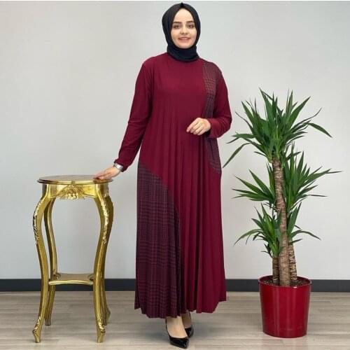 Houndstooth stitching Ramadan Orange Printed Muslim Robes Muslim Abaya Peignoir Islamic Abaya Prayer Service Clothing F2981=2