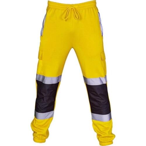 Men Road Work High Visibility Overalls Casual Pocket Work Cycling Trouser Pants Mens Reflective Training Sports Pants