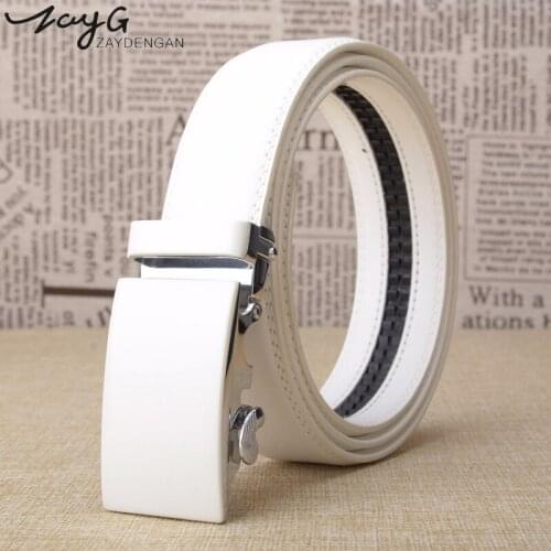 ZAYG Mens Fashion Automatic Buckle Leather Luxury Man white Belt Belts for Women Alloy buckle Belts for Men cinturones hombre