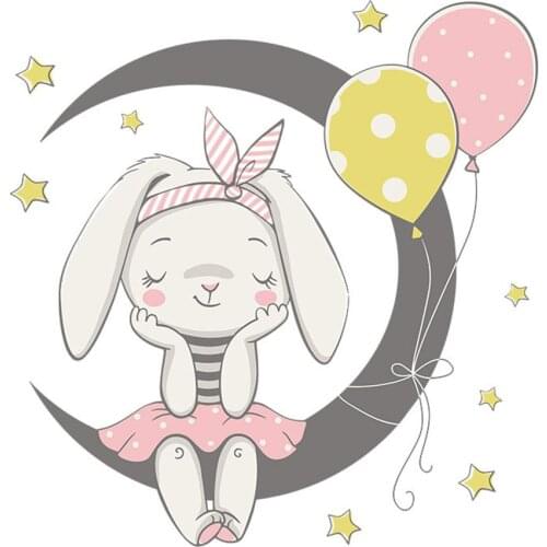 Wall Sticker Cartoon Moon Rabbit Ballon Pattern For Living Room Wall Decoration