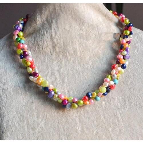 Charming Multicolor Pearls Necklace,18 inches 6-7mm Twisty Natural Baroque Freshwater Pearls Necklace,Fashion Pearl Jewelry