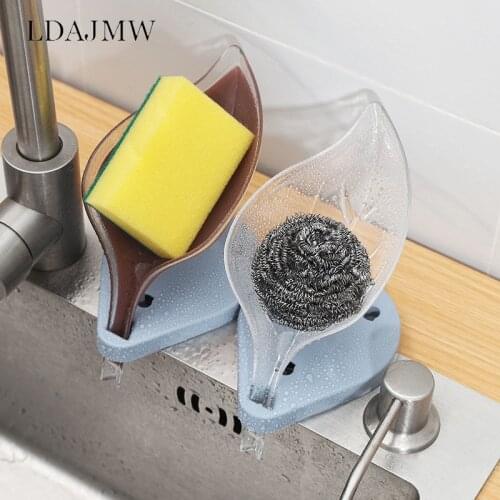 Plastic Leaf Shaped Soap Box Silicone Dish Soap Holder Storage Tray Suction Cup Drainage Non-slip Bathroom Kitchen Organizer