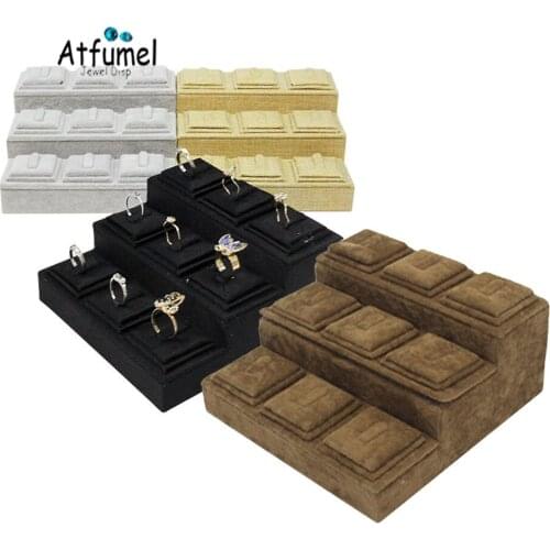 New Velvet 3 Tier Ring Jewelry Display Tray 9 Slots Ring Storage Showcase Stor Show Ring Jewelry Organizer Stand Holder