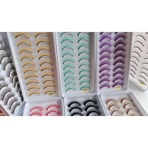 QUINHAO 10 pairs Makeup Eyelashes Colorful Red Blue Purple Brown Fake Eyelash Extension Party Doll eyelashes cilios postiço
