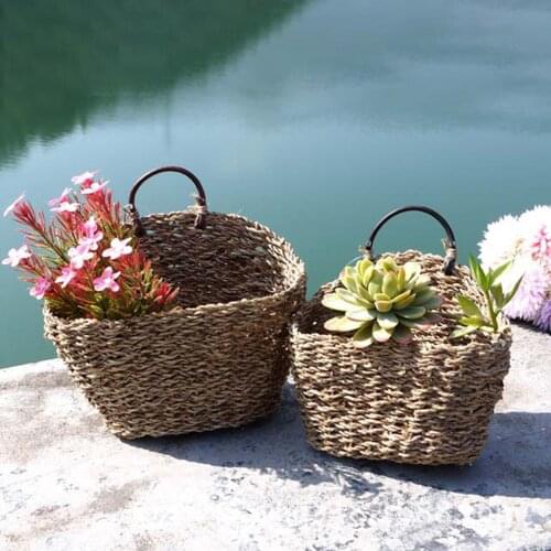 Retro Woven Storage Basket Decorative Plant Pot Holder Wall Hanging Flower Basket For Home Garden Decoration