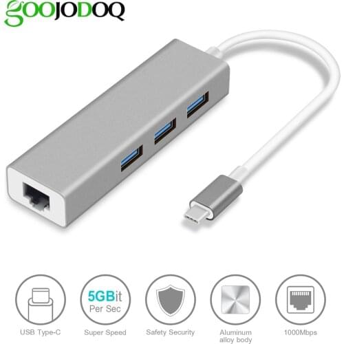 GOOJODOQ USB C HUB Gigabit Ethernet Rj45 Lan Adapter USB Type C to USB 3.0 HUB 10/100/1000 Network Card for MacBook ChromeBook