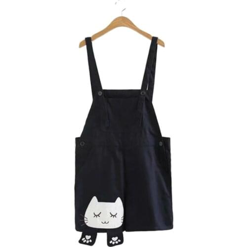 Merry Pretty New Summer Cute Mori Girl Style Navy Blue Cotton Strap Shorts Women Sweet Cat Embroidery Harajuku Girl Strap Shorts