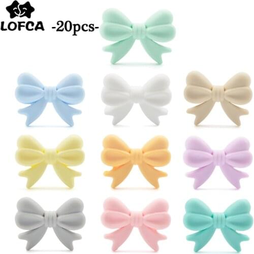 LOFCA 20pcs Silicone Beads Bowknot Baby Teether BPA Free Food Grade Chew Silicone Teething Beads For DIY Pendant Necklace