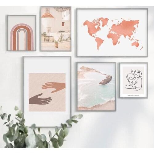 Mid Century Modern Abstract Gallery Burnt Orange Canvas Painting Poster Print Wall Art Pictures Posters Living Room Home Decor