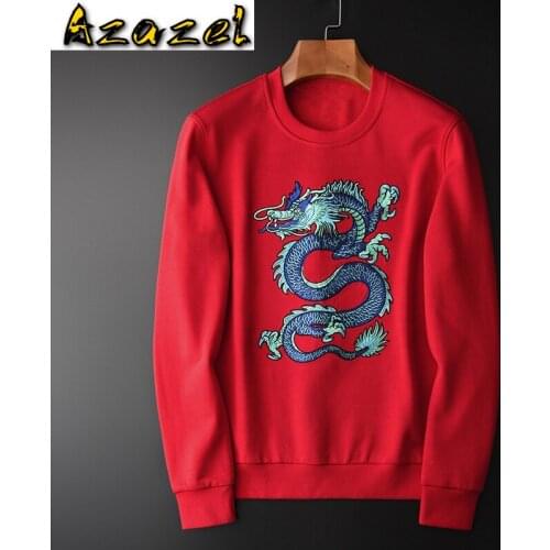 Azazel Red Sweatshirts Men Luxury Lyocell Tsing Lung Embroidery Long Sleeve Hoodies Men Plus Size 4xl Round Collar Mens Hoodies