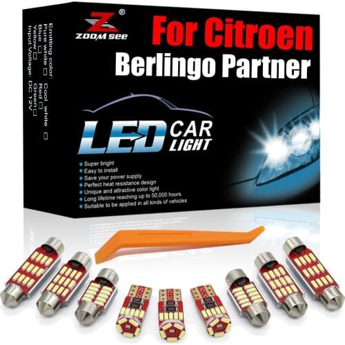 Advanced White Canbus LED Interior Kit For Citroen Berlingo For Peugeot Partner B9 K9 Tepee 1996 To 2020 + Vehicle Trunk Light